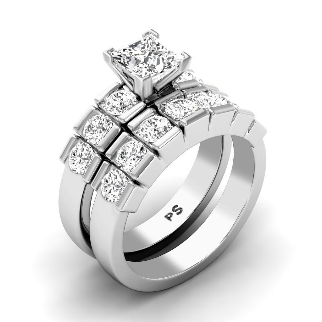 2.20 - 3.35 CT Princess & Round Cut Natural Diamonds - Bridal Set - Primestyle.com