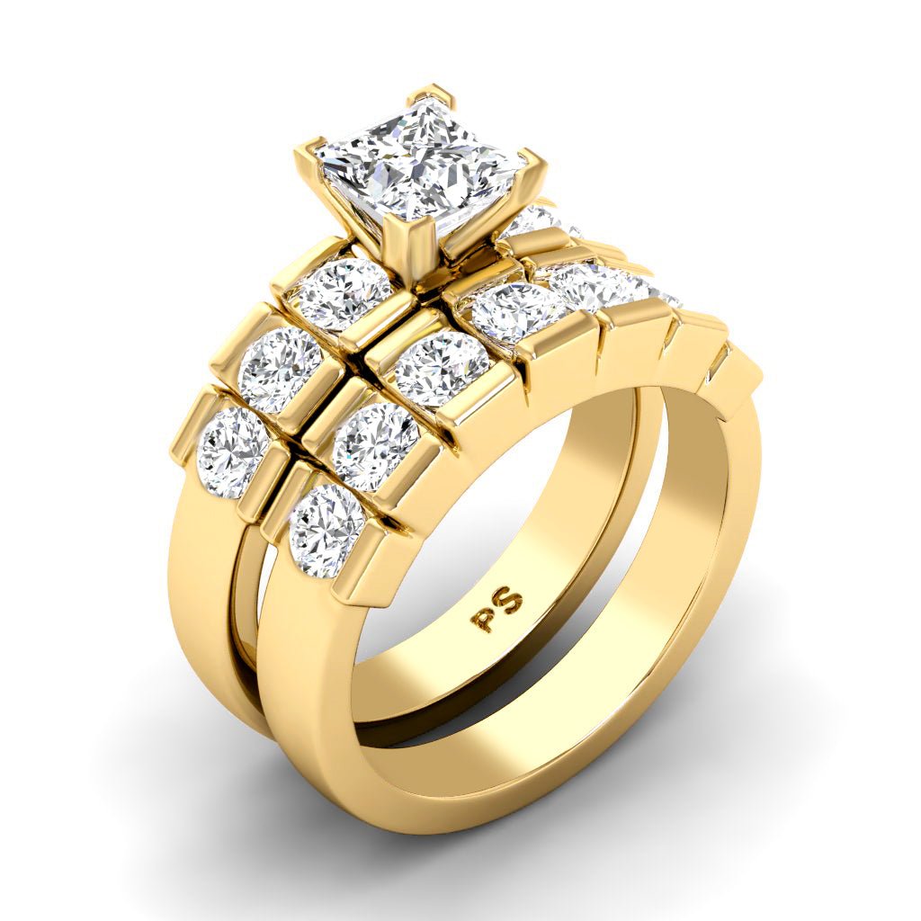 2.20 - 3.35 CT Princess & Round Cut Natural Diamonds - Bridal Set - Primestyle.com