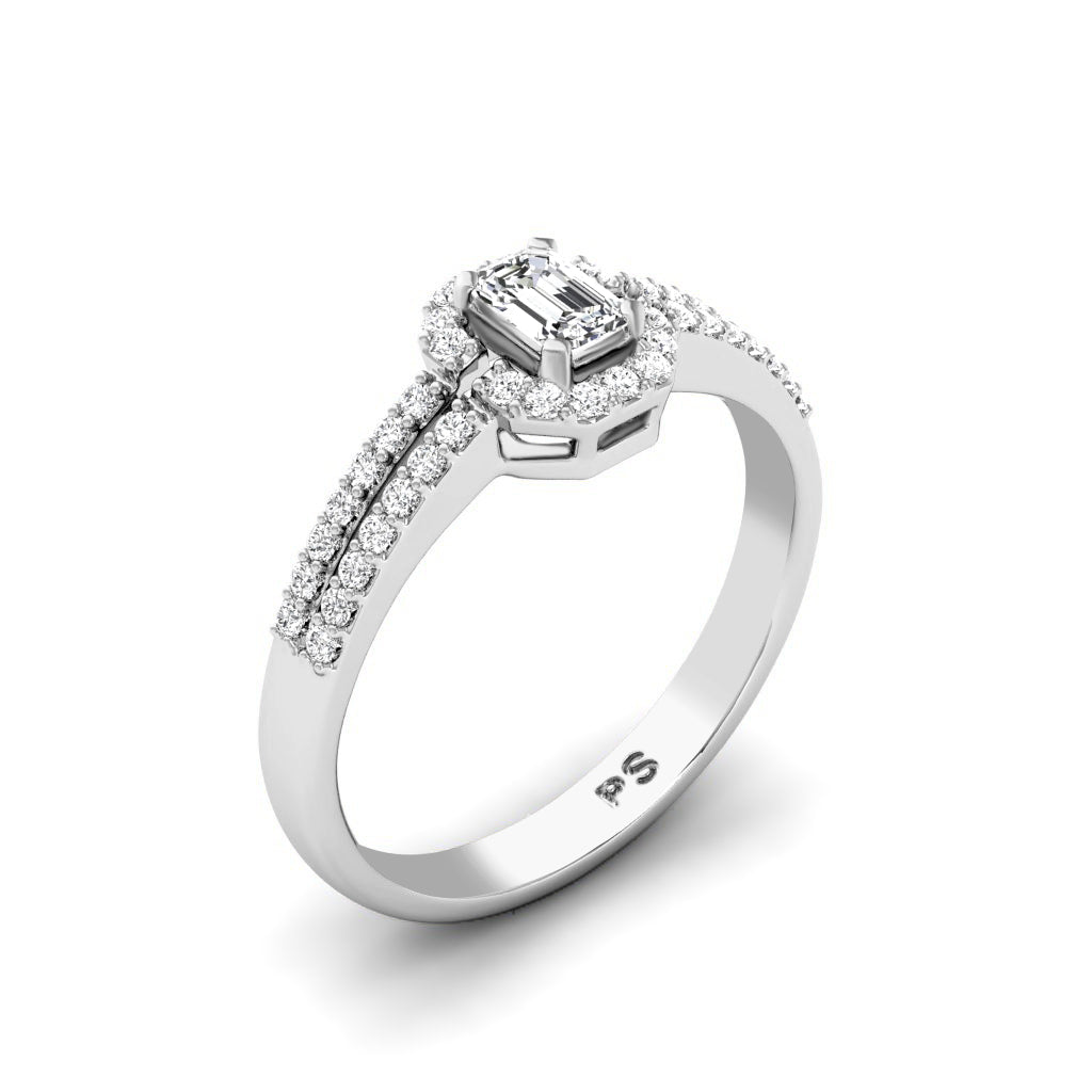 0.65-1.80 CT Round & Emerald Cut Diamonds - Halo Ring