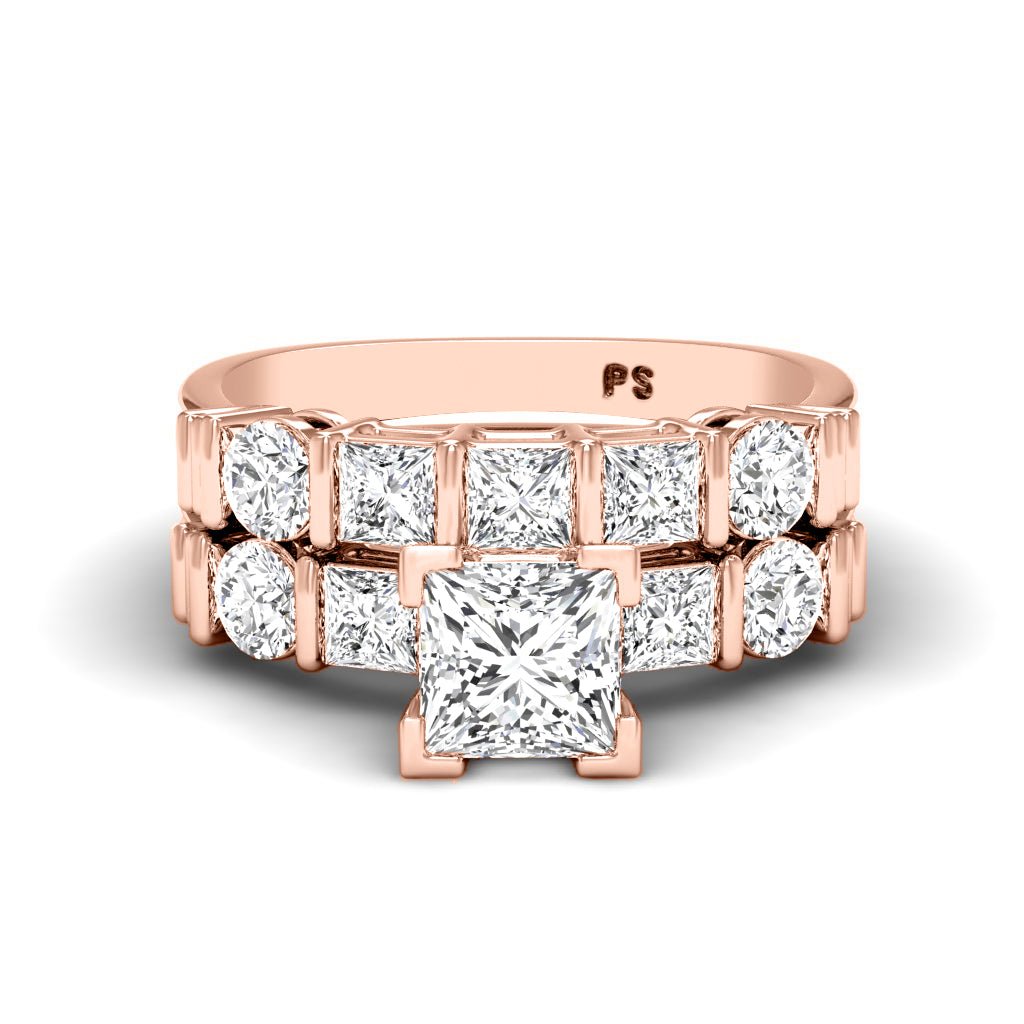 1.90 - 3.05 CT Princess & Round Cut Natural Diamonds - Bridal Set - Primestyle.com