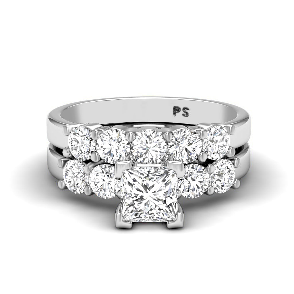 1.75-2.90 CT Princess & Round Cut Natural Diamonds - Bridal Set