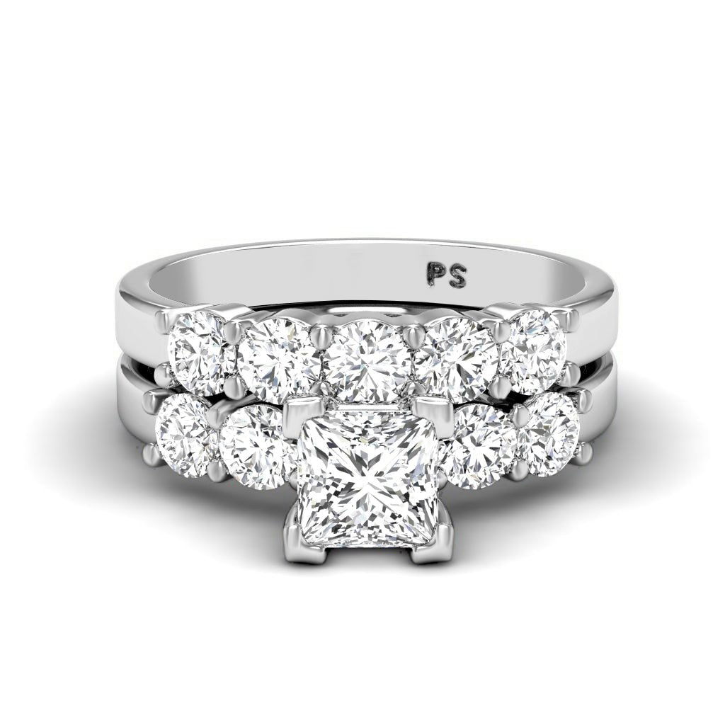 1.75 - 2.90 CT Princess & Round Cut Natural Diamonds - Bridal Set - Primestyle.com