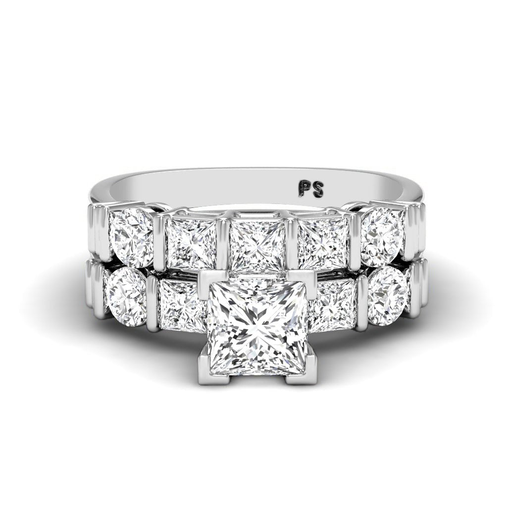 2.05 - 7.55 CT Princess & Round Cut Diamonds - Bridal Set - Primestyle.com