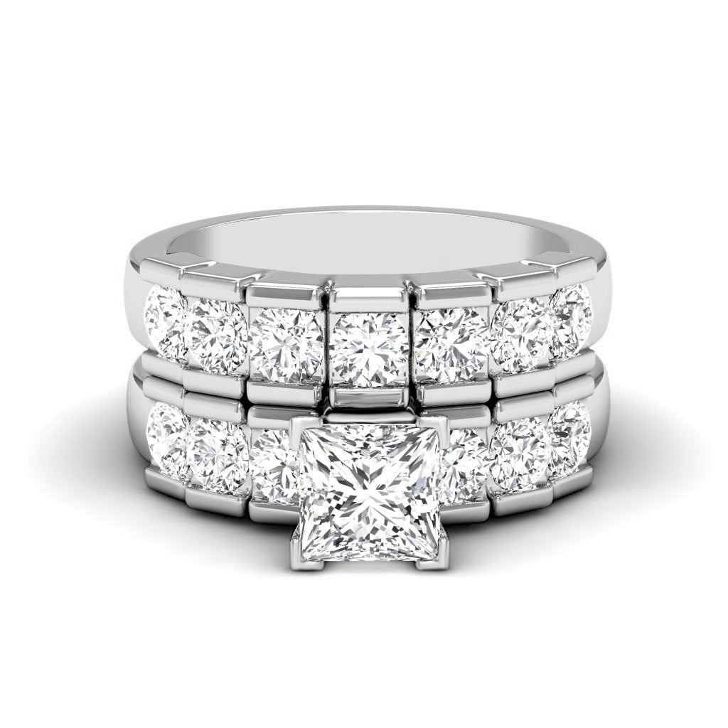 2.20 - 3.35 CT Princess & Round Cut Natural Diamonds - Bridal Set - Primestyle.com