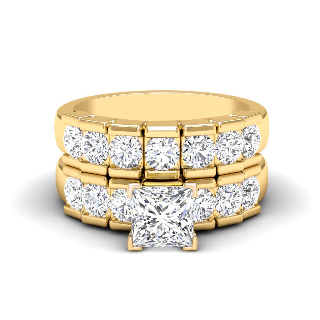 2.20 - 3.35 CT Princess & Round Cut Natural Diamonds - Bridal Set - Primestyle.com