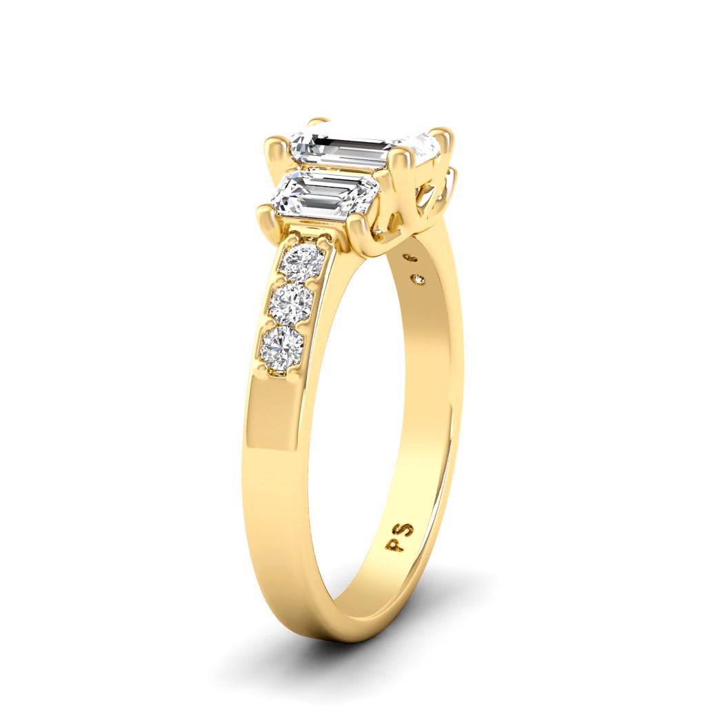 1.70 - 1.90 CT Emerald & Round Cut Natural Diamonds - Three Stone Rings - Primestyle.com