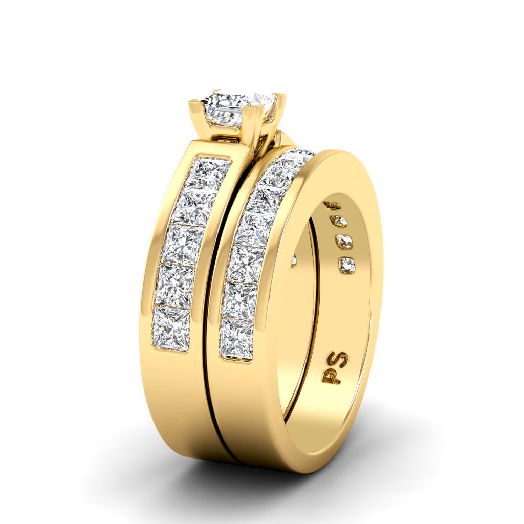 2.15 - 3.30 CT Princess Cut Natural Diamonds - Bridal Set - Primestyle.com