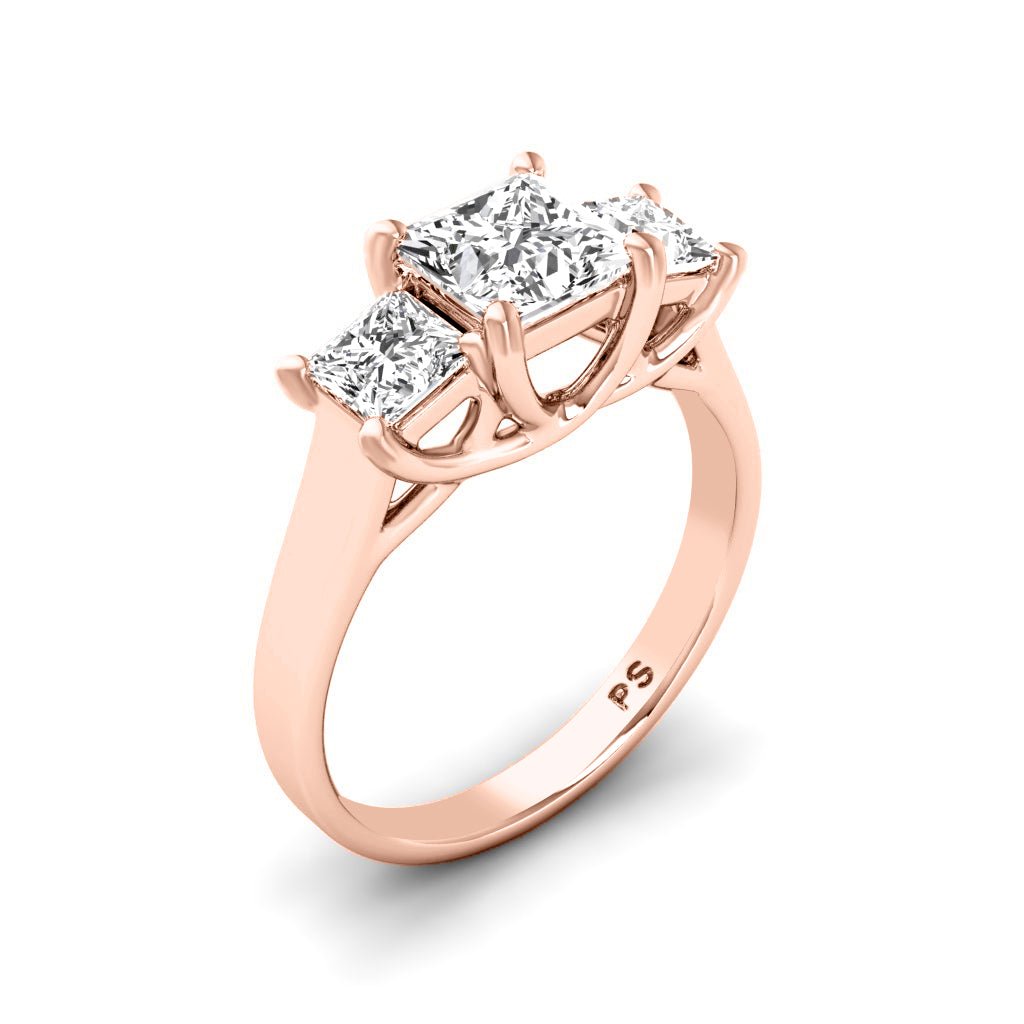 0.50 - 0.75 CT Princess Cut Lab Grown Diamonds - Three Stone Ring - Primestyle.com