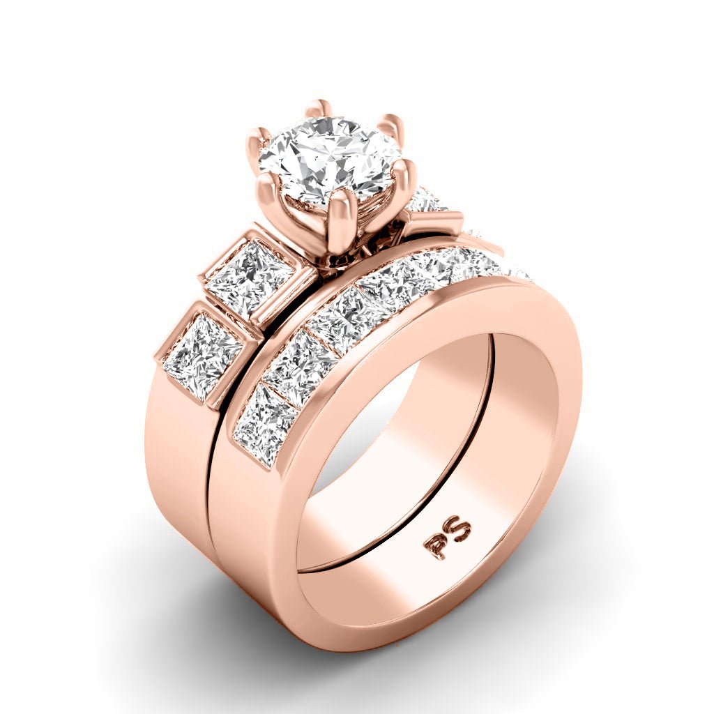 2.35 - 3.50 CT Princess & Round Cut Natural Diamonds - Bridal Set - Primestyle.com