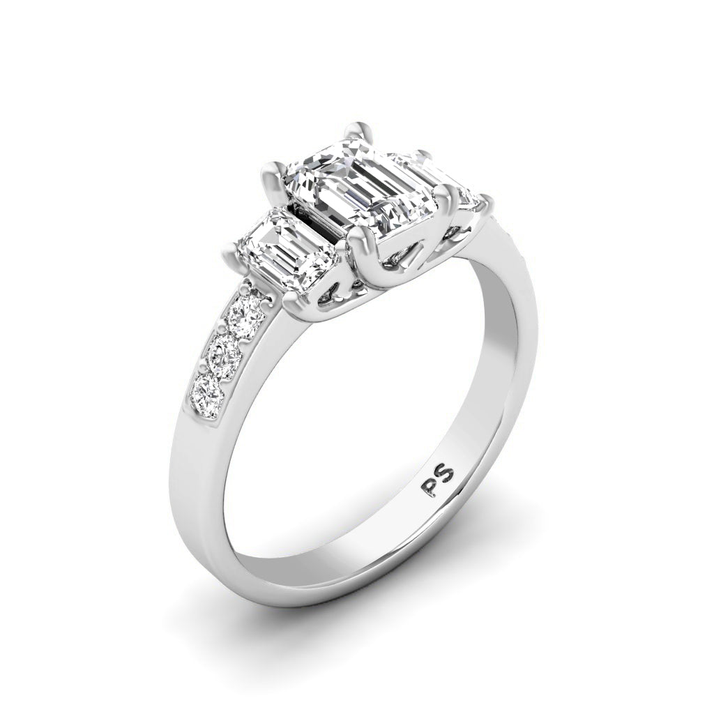 1.70-1.90 CT Round & Emerald Cut Diamonds - Three Stone Ring
