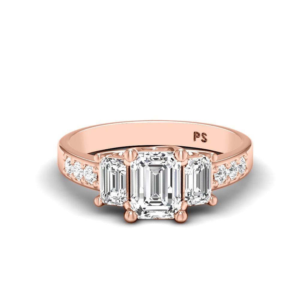 1.70 - 1.90 CT Emerald & Round Cut Natural Diamonds - Three Stone Rings - Primestyle.com