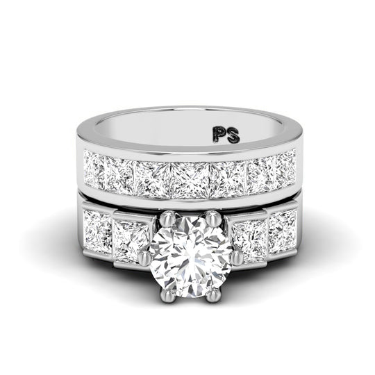 2.35-3.50 CT Princess & Round Cut Diamonds - Bridal Set