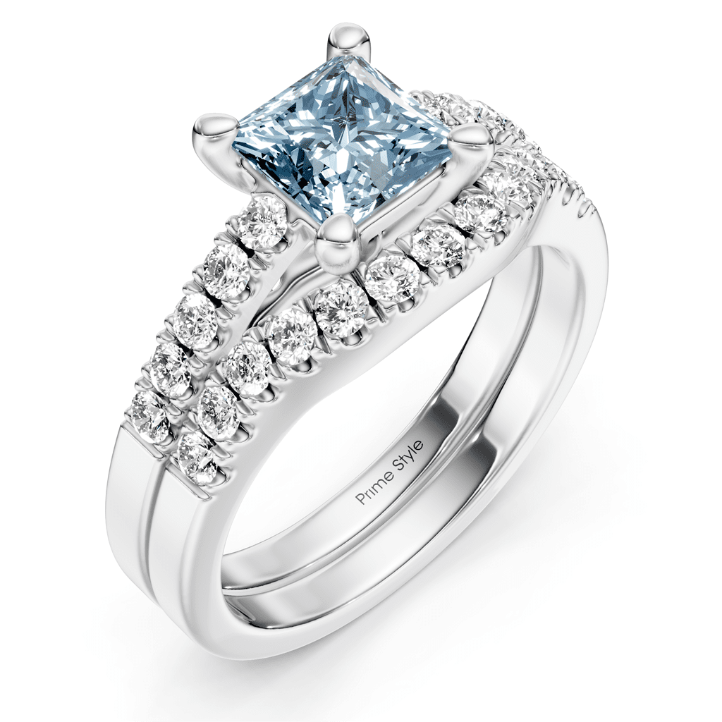 1.55 - 4.55 CT Princess & Round Cut Fancy Blue Diamonds - Bridal Set - Primestyle.com