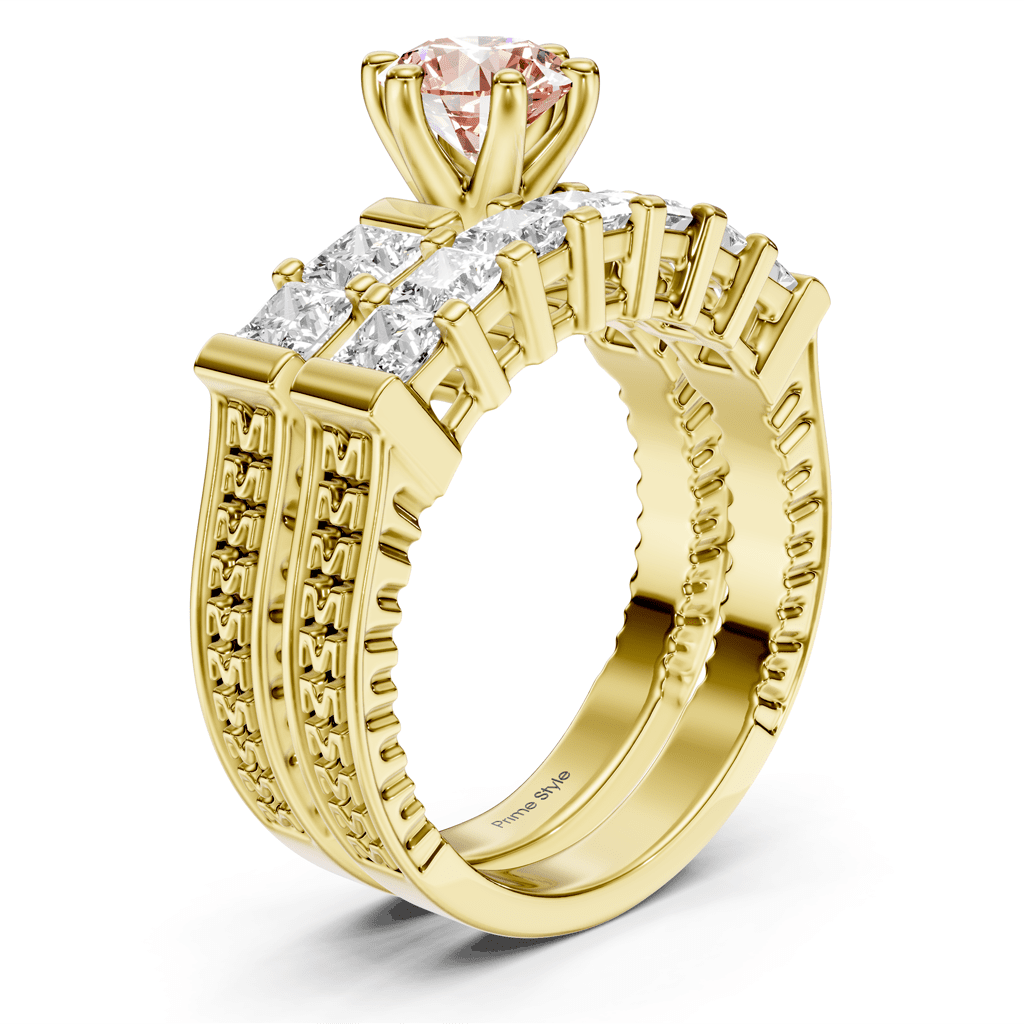 2.40 - 5.40 CT Princess Cut Fancy Pink Diamonds - Bridal Set - Primestyle.com