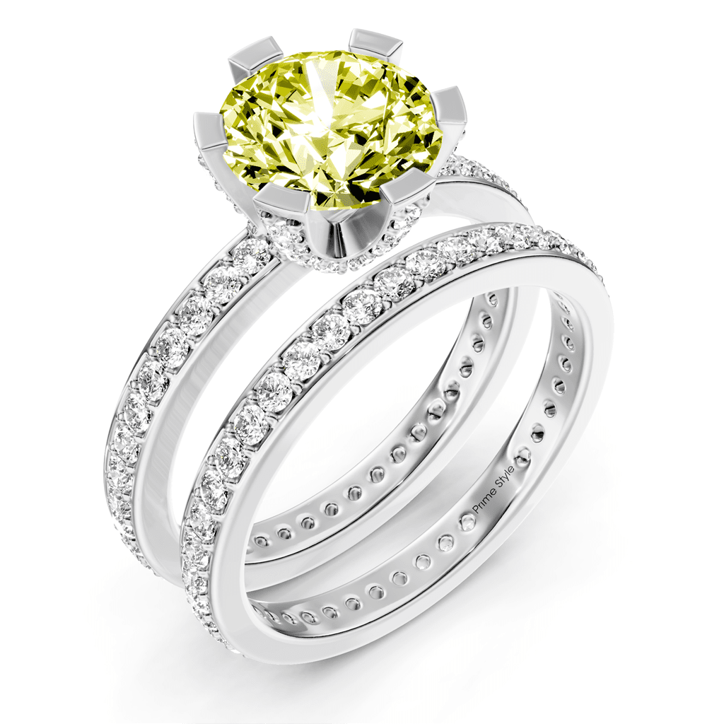 2.00-5.00 CT Round Cut Fancy Yellow Diamonds - Bridal Set