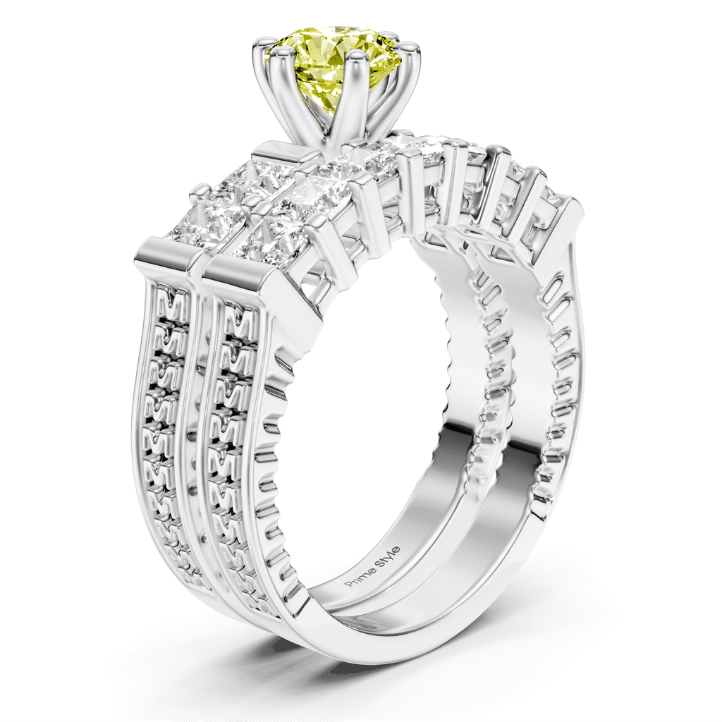 2.40-5.40 CT Princess Cut Fancy Yellow Diamonds - Bridal Set
