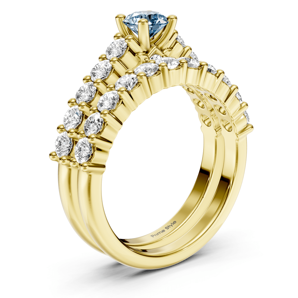 1.75-4.75 CT Round Cut Fancy Blue Diamonds - Bridal Set - Primestyle.com