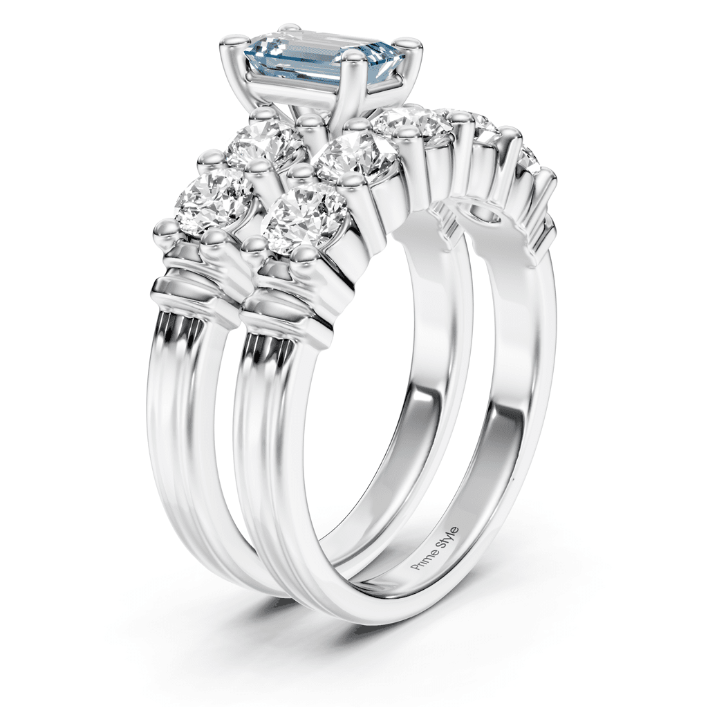 2.40 - 5.40 CT Emerald & Round Cut Fancy Blue Diamonds - Bridal Set - Primestyle.com