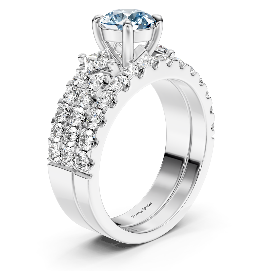 2.55-5.55 CT Princess & Round Cut Fancy Blue Diamonds - Bridal Set