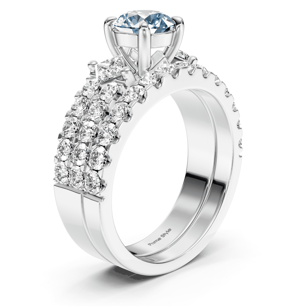 2.55-5.55 CT Princess & Round Cut Fancy Blue Diamonds - Bridal Set