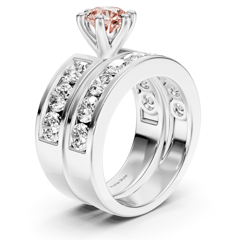 3.85 - 6.85 CT Round Cut Fancy Pink Diamonds - Bridal Set - Primestyle.com