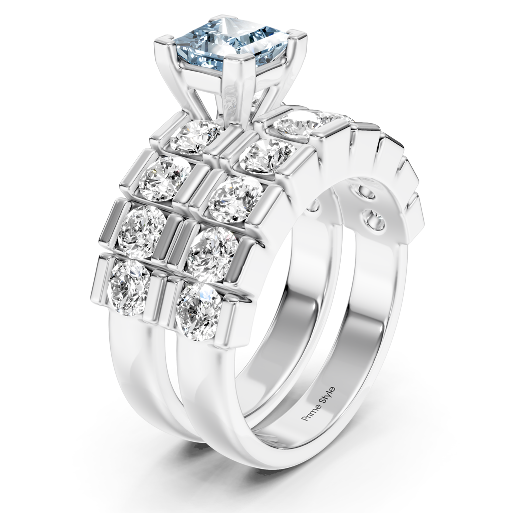 3.25-6.25 CT Princess & Round Cut Fancy Blue Diamonds - Bridal Set