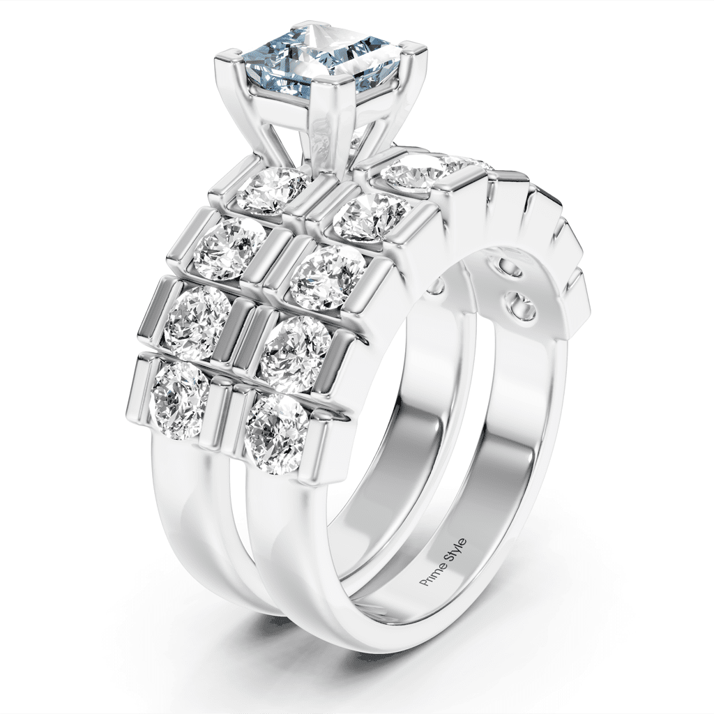 3.25-6.25 CT Princess & Round Cut Fancy Blue Diamonds - Bridal Set