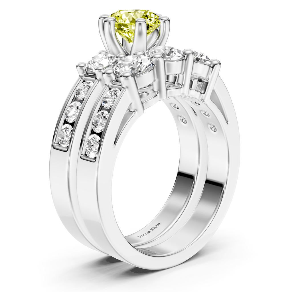 2.80-5.80 CT Princess & Round Cut Fancy Yellow Diamonds - Bridal Set