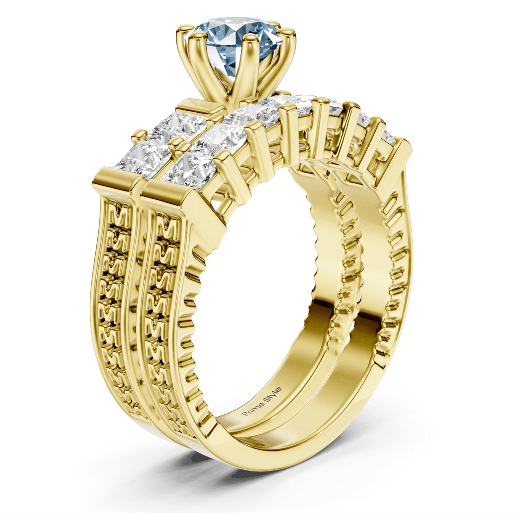 2.40 - 5.40 CT Princess Cut Fancy Blue Diamonds - Bridal Set - Primestyle.com
