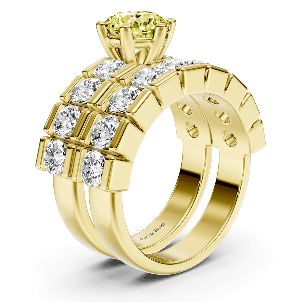 3.25 - 6.25 CT Round Cut Fancy Yellow Diamonds - Bridal Set - Primestyle.com