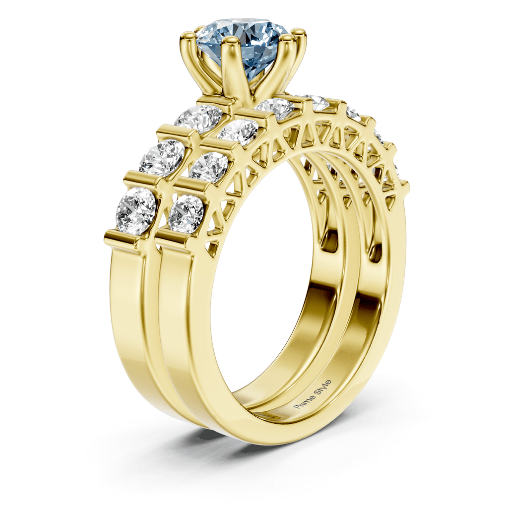 2.10 - 5.10 CT Round Cut Fancy Blue Diamonds - Bridal Set - Primestyle.com