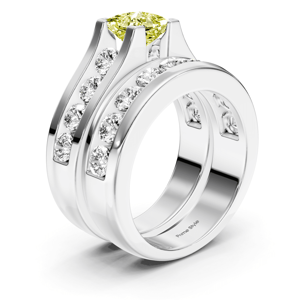 2.80 - 5.80 CT Princess & Round Cut Fancy Yellow Diamonds - Bridal Set - Primestyle.com