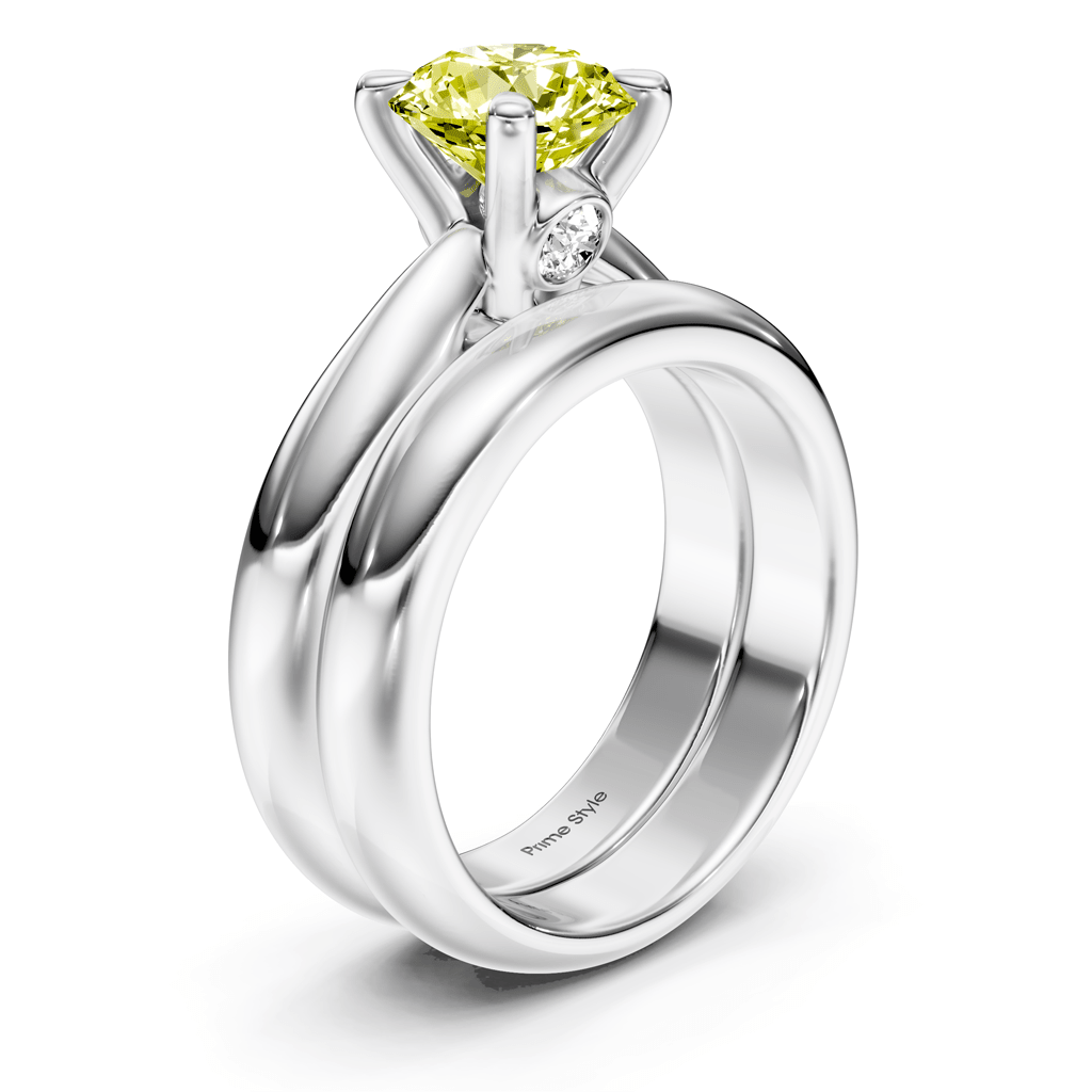 1.10-4.10 CT Round Cut Fancy Yellow Diamonds - Bridal Set - Primestyle.com