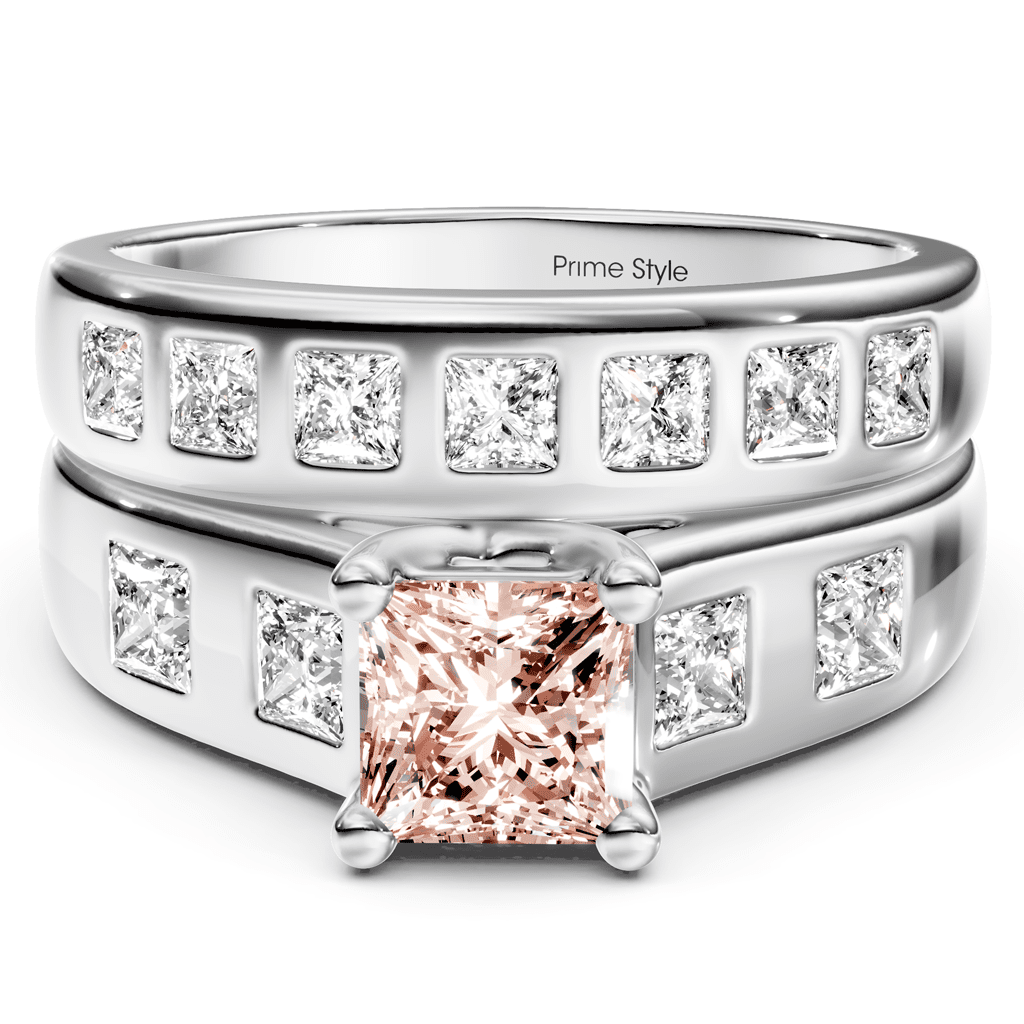 1.95 - 4.95 CT Princess Cut Fancy Pink Diamonds - Bridal Set - Primestyle.com