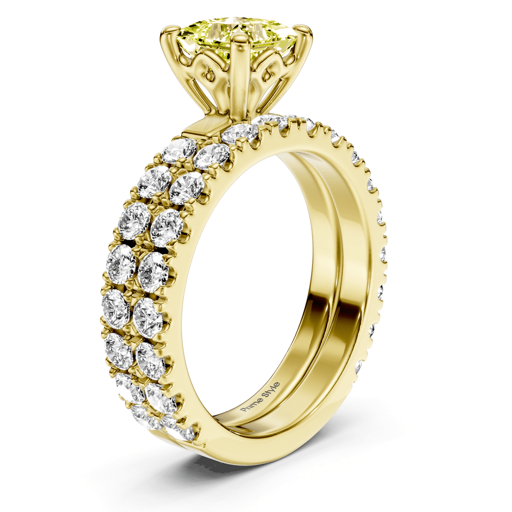2.40-5.40 CT Princess & Round Cut Fancy Yellow Diamonds - Bridal Set