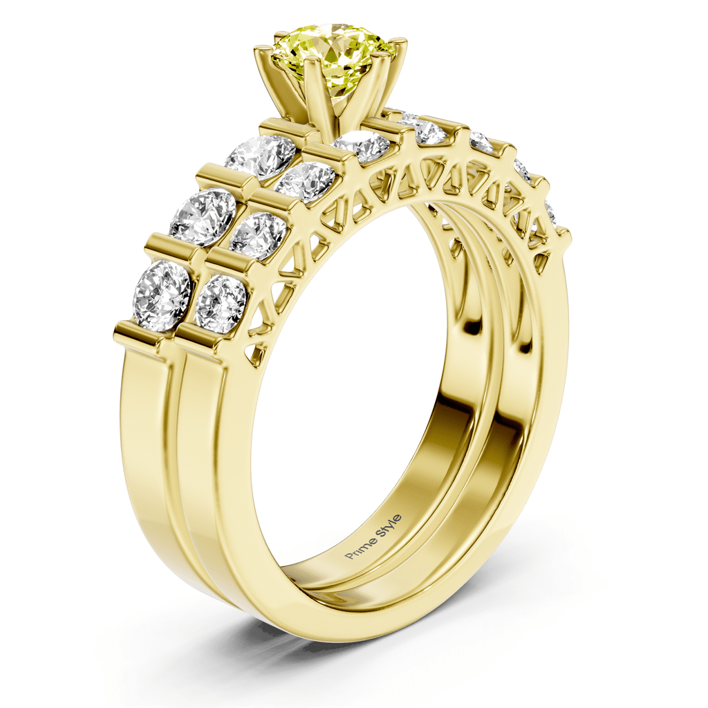2.10 - 5.10 CT Round Cut Fancy Yellow Diamonds - Bridal Set - Primestyle.com