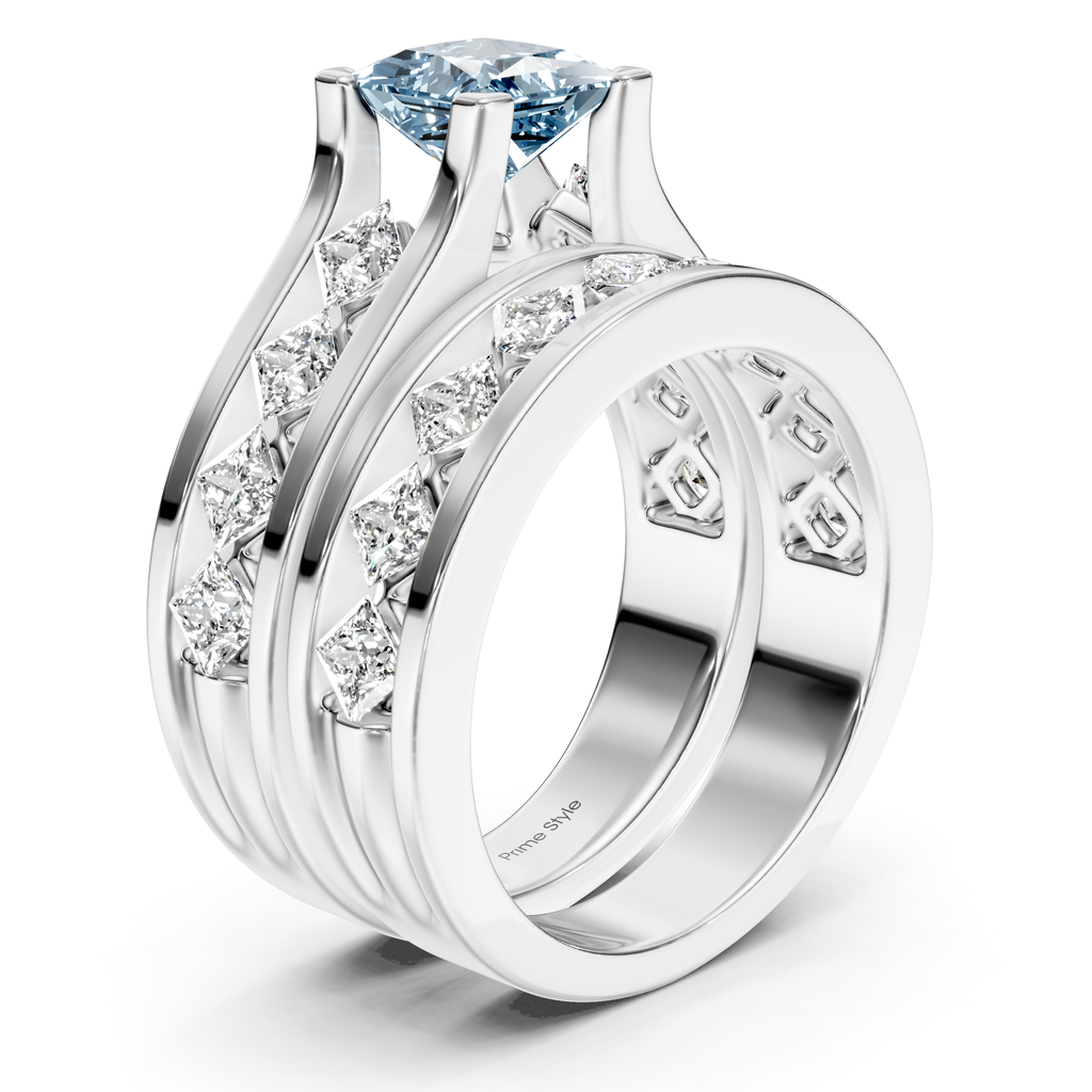 2.70-5.70 CT Princess Cut Fancy Blue Diamonds - Bridal Set