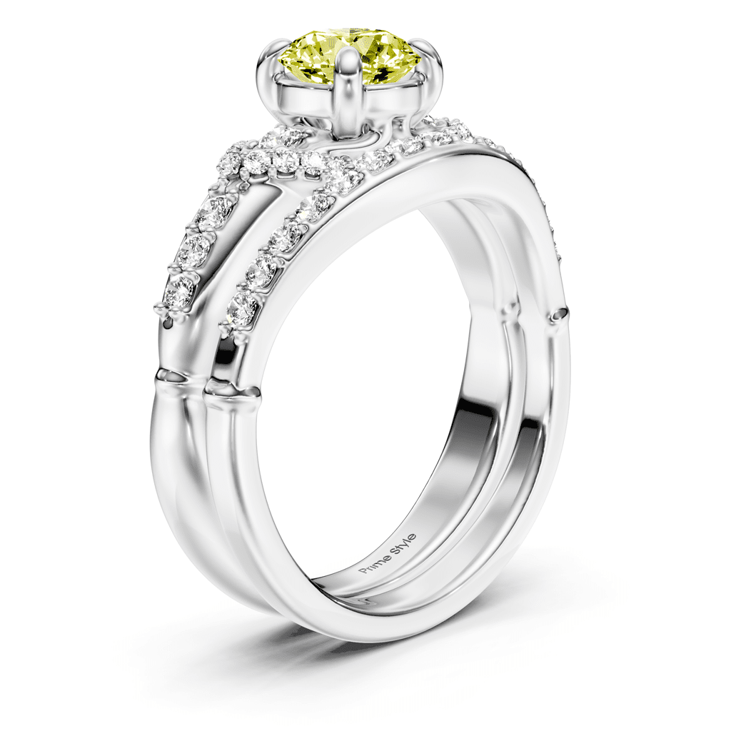 1.50 - 4.50 CT Round Cut Fancy Yellow Diamonds - Bridal Set - Primestyle.com