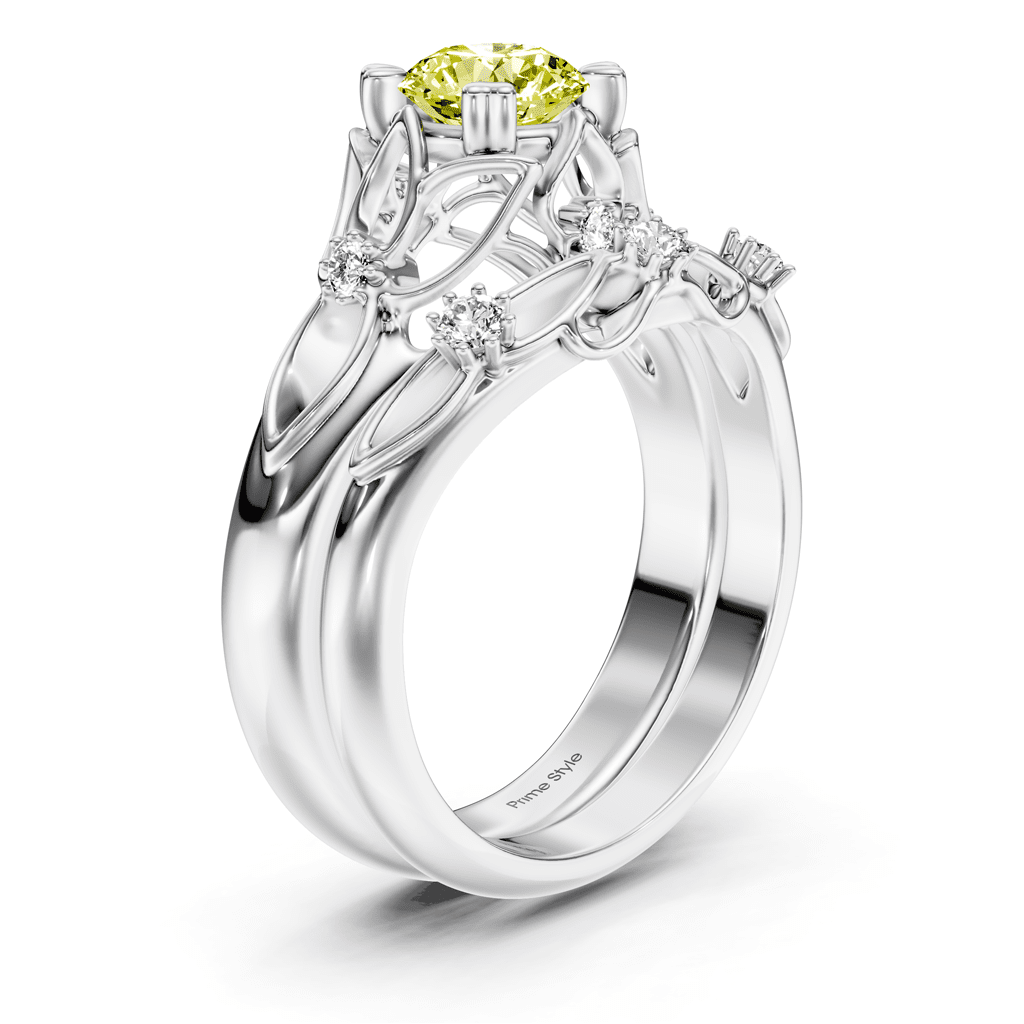 1.20-4.20 CT Round Cut Fancy Yellow Diamonds - Bridal Set