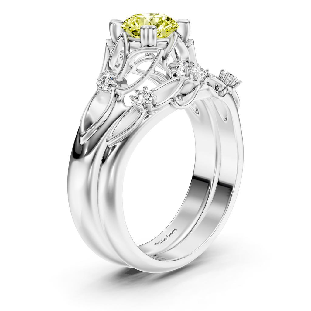 1.20 - 4.20 CT Round Cut Fancy Yellow Diamonds - Bridal Set - Primestyle.com