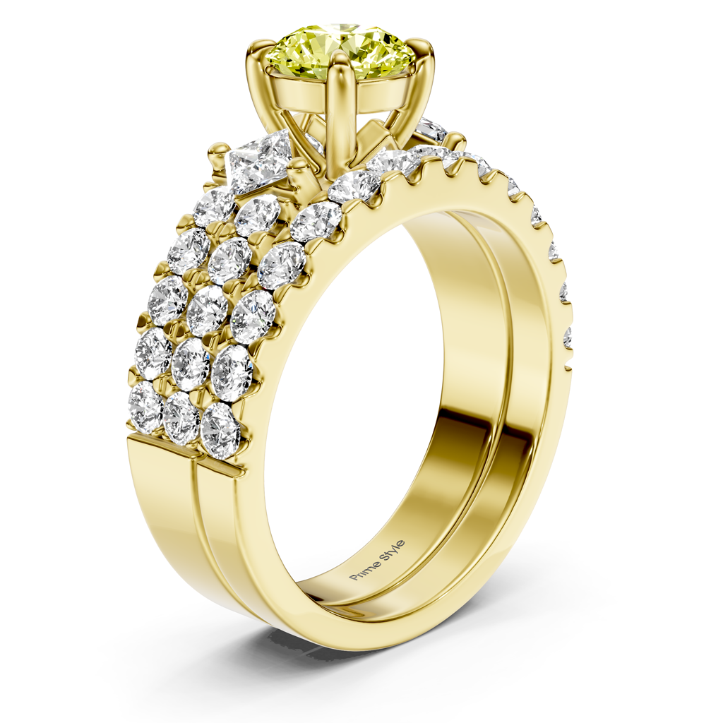 2.55-5.55 CT Princess & Round Cut Fancy Yellow Diamonds - Bridal Set