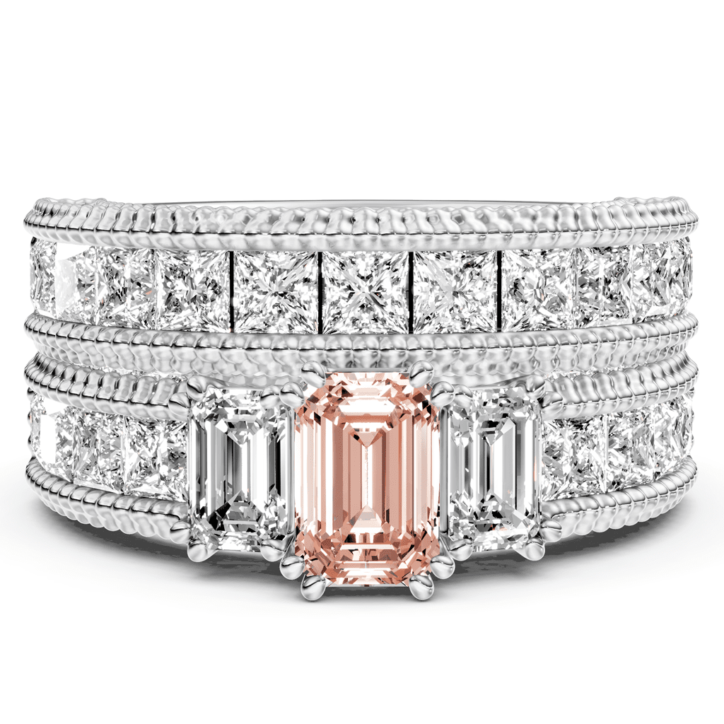 4.10 - 7.10 CT Emerald & Princess & Round Cut Fancy Pink Diamonds - Bridal Set - Primestyle.com