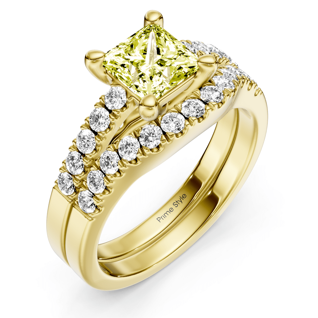 1.55-4.55 CT Princess & Round Cut Fancy Yellow Diamonds - Bridal Set