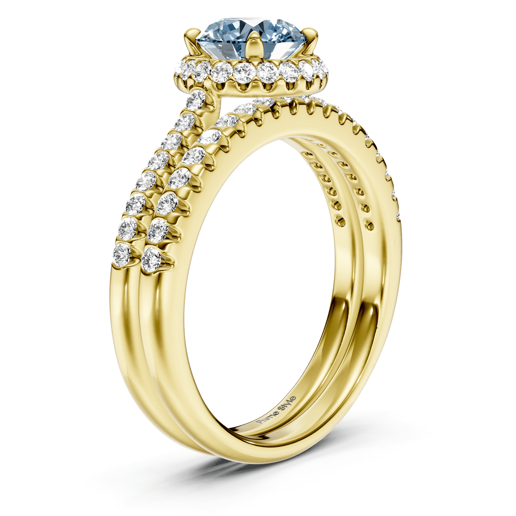 1.50 - 4.50 CT Round Cut Fancy Blue Diamonds - Bridal Set - Primestyle.com