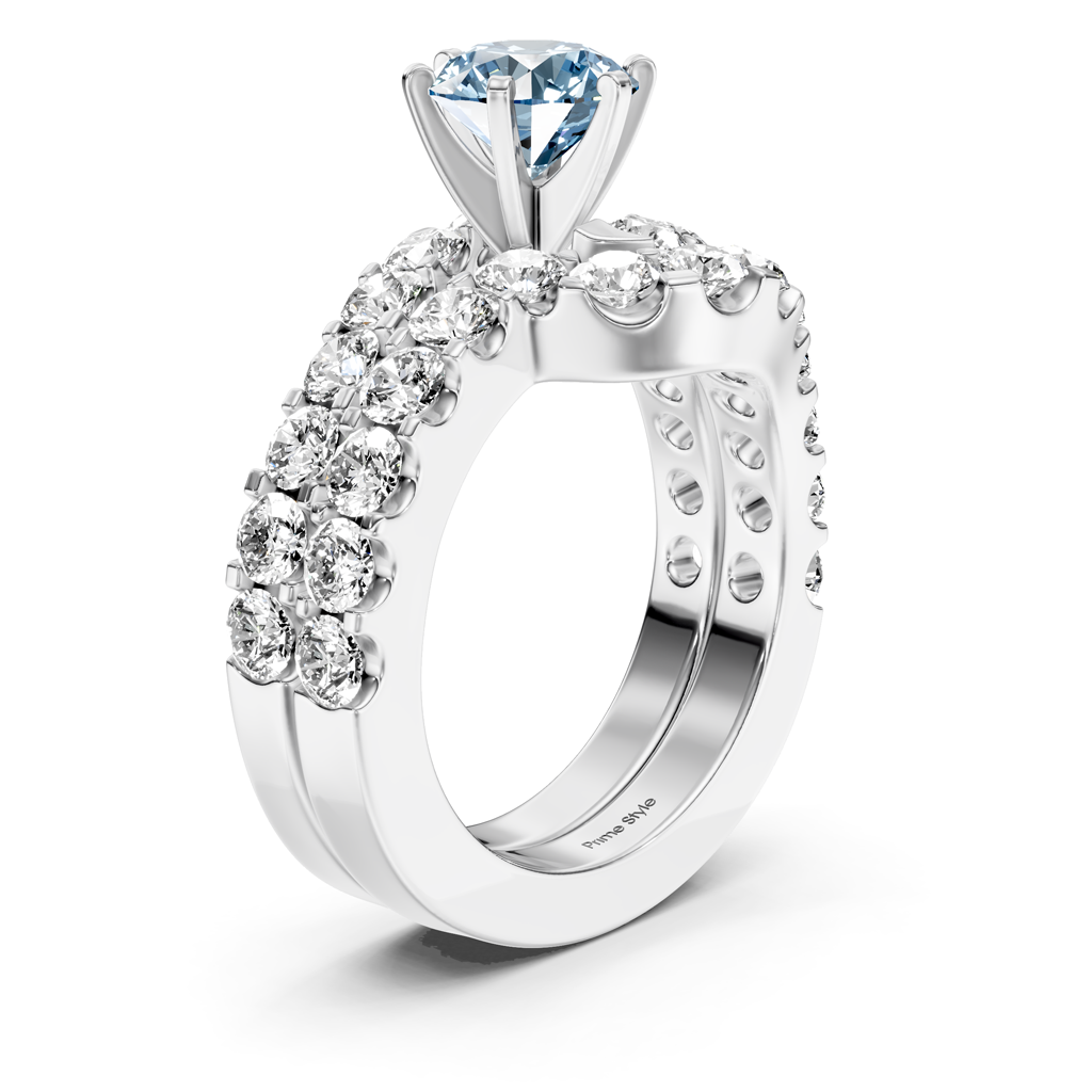 3.60-6.60 CT Round Cut Fancy Blue Diamonds - Bridal Set