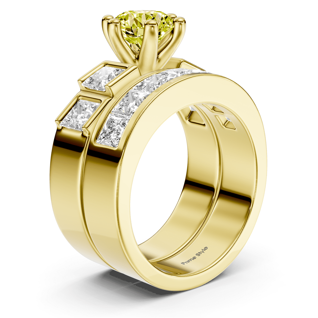 3.00 - 6.00 CT Princess & Round Cut Fancy Yellow Diamonds - Bridal Set - Primestyle.com
