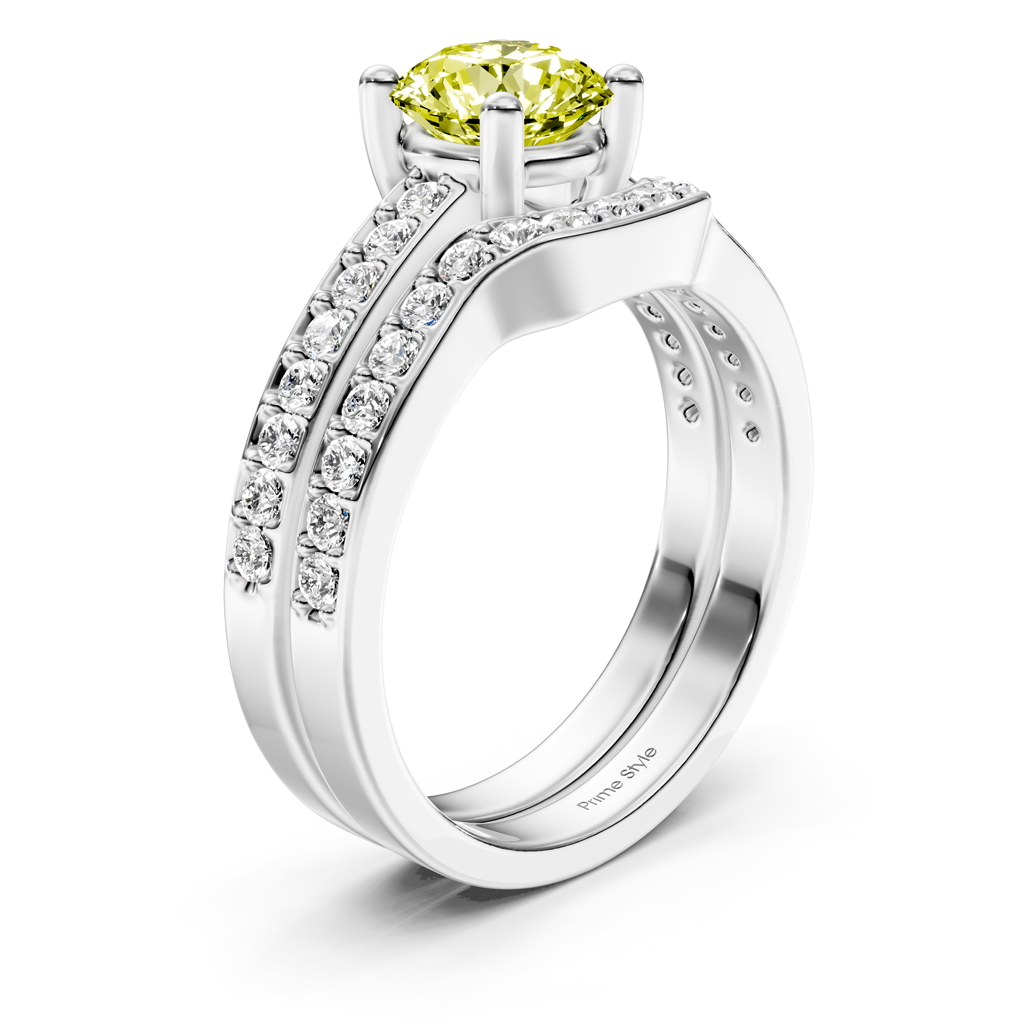 1.50-4.50 CT Round Cut Fancy Yellow Diamonds - Bridal Set