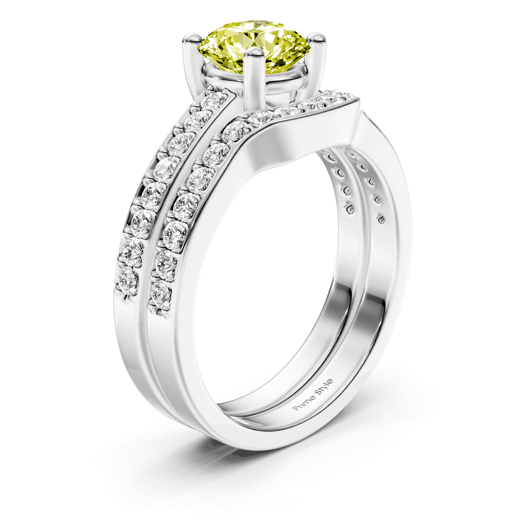 1.50 - 4.50 CT Round Cut Fancy Yellow Diamonds - Bridal Set - Primestyle.com