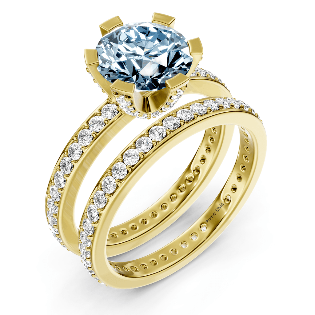 2.00-5.00 CT Round Cut Fancy Blue Diamonds - Bridal Set