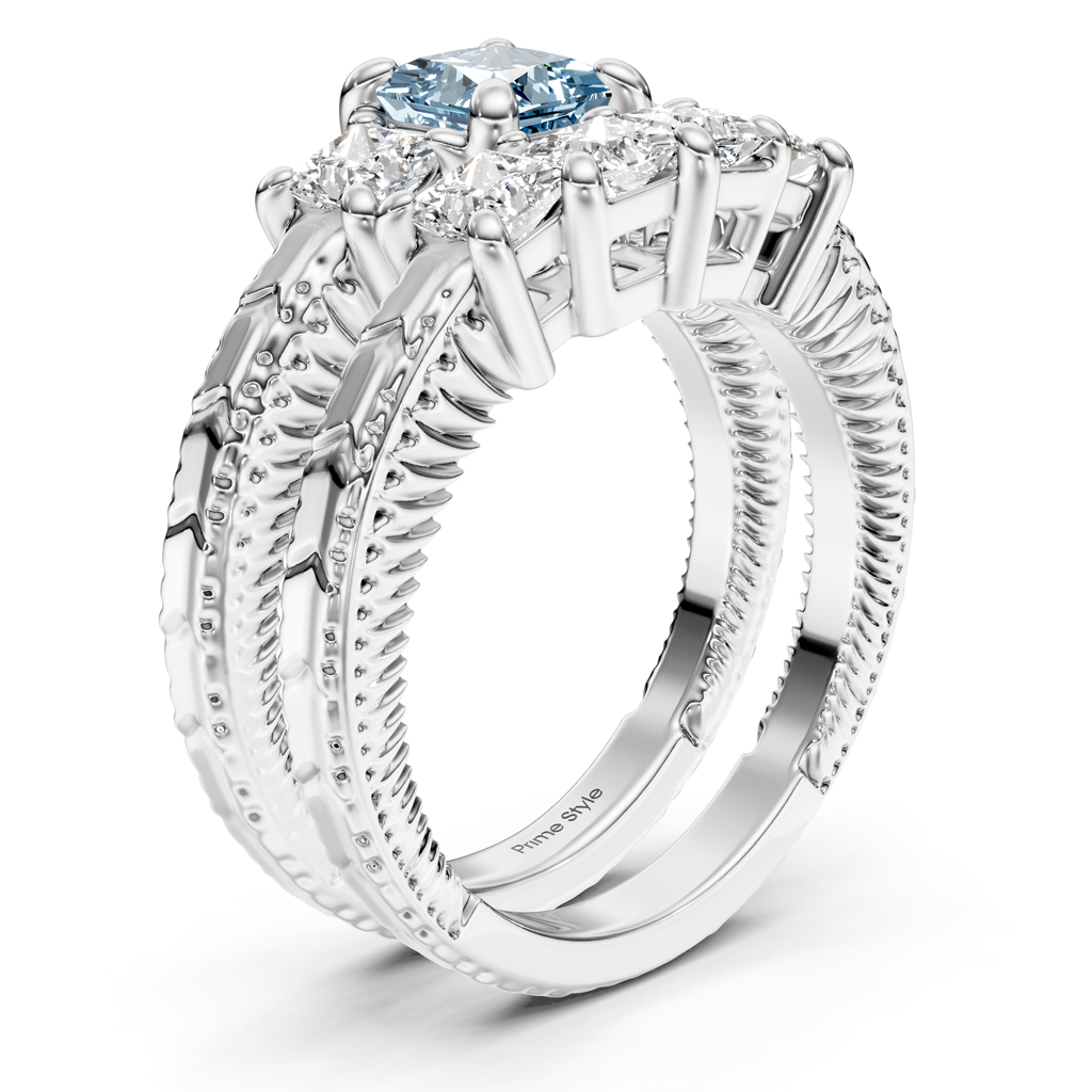 2.25-5.25 CT Princess Cut Fancy Blue Diamonds - Bridal Set